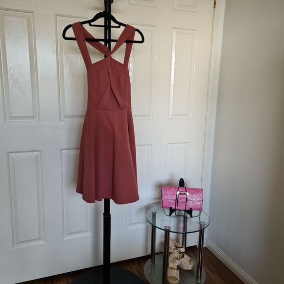 Knight Angel Dresses & Skirts - Knight Angel 8 Brown Crosses Halter Straps Flare Pleated Bodycon Maxi Midi Dress